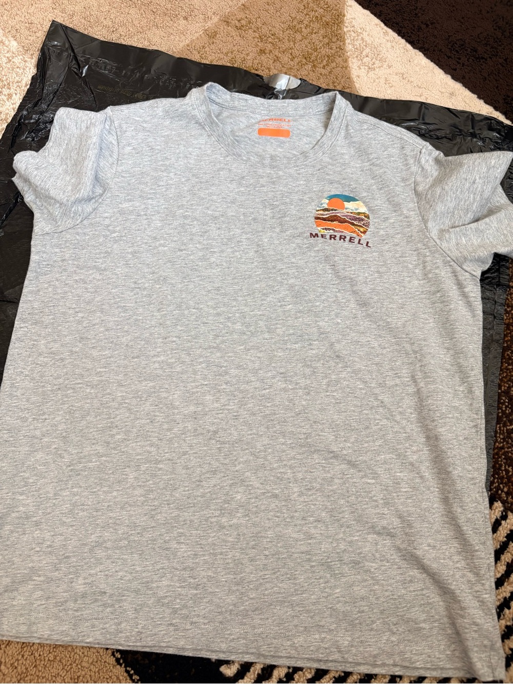 Merrell Women's Light Gray Short Sleeve Tee with Multicolor Mountain Logo